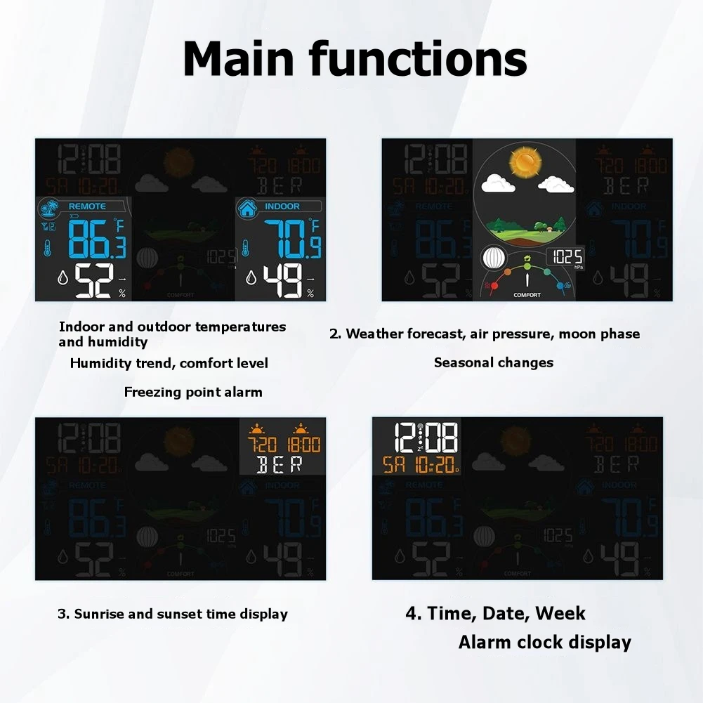

Новинка! Беспроводная цифровая метеостанция для дома: термометр, гигрометр, часы для внутреннего и наружного использования.