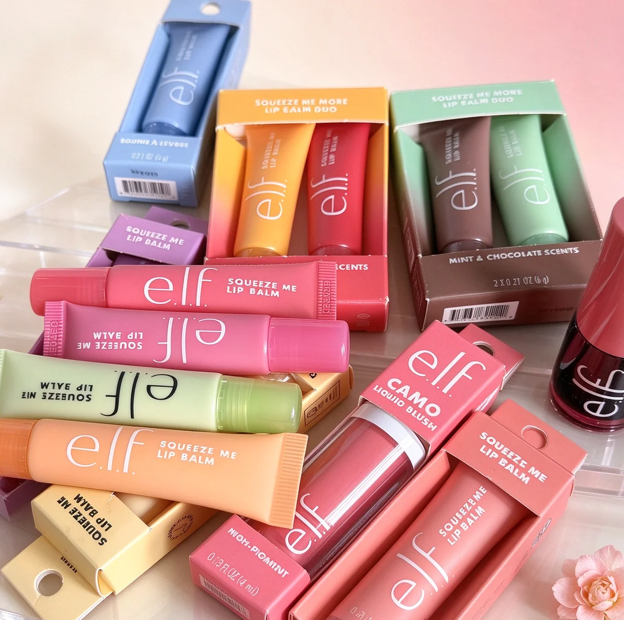 Hot Elf 2Pcs Duo Set Mango-Watermelon Mint-Chocolate Lip Balm Lasting Moisturizer Lip Gloss Lipstick Blueberry Wild Cherry Peach