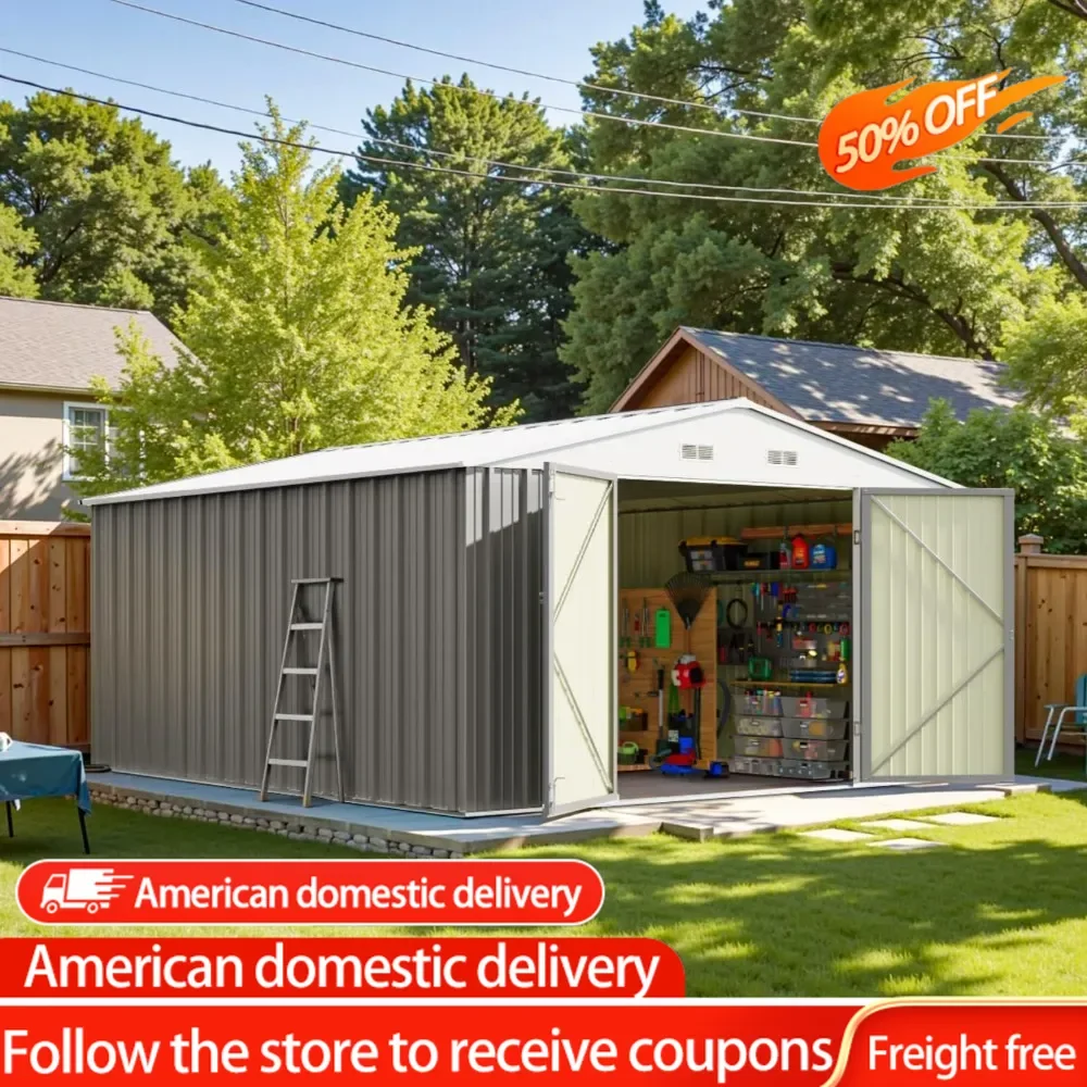 10 x 12 FT Metal Storage Shed for Outdoor, Steel Yard Shed with Design of Lockable Doors, Utility and Tool Storage for Garden,