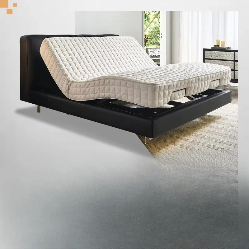 Adjustable hotel bed, controllable king leather bed with mattress night light