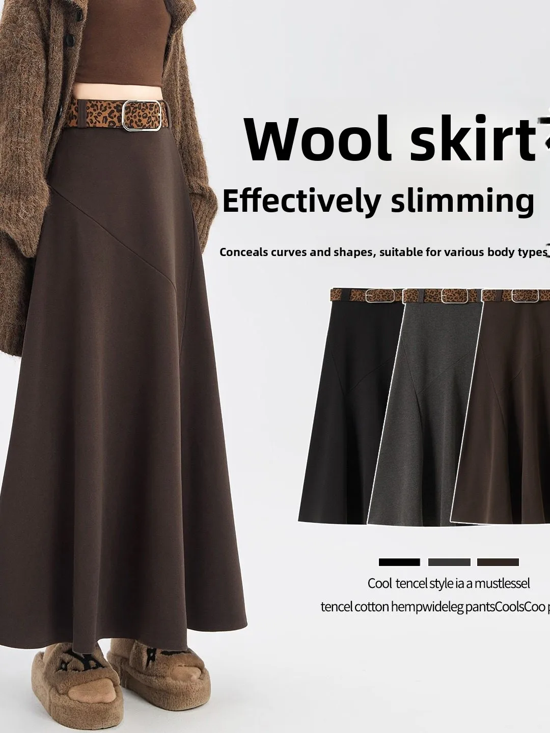 Gonna longuette a trapezio a vita alta da donna in lana invernale New Sle dimagrante versatile gonna ombrello drappeggiata adatta ai pendolari