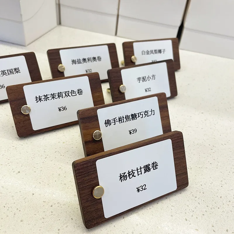5 Pieces 60x30mm Wood Price Label Paper Tags Small Table Number Sign Holder Display Stand Price Tags