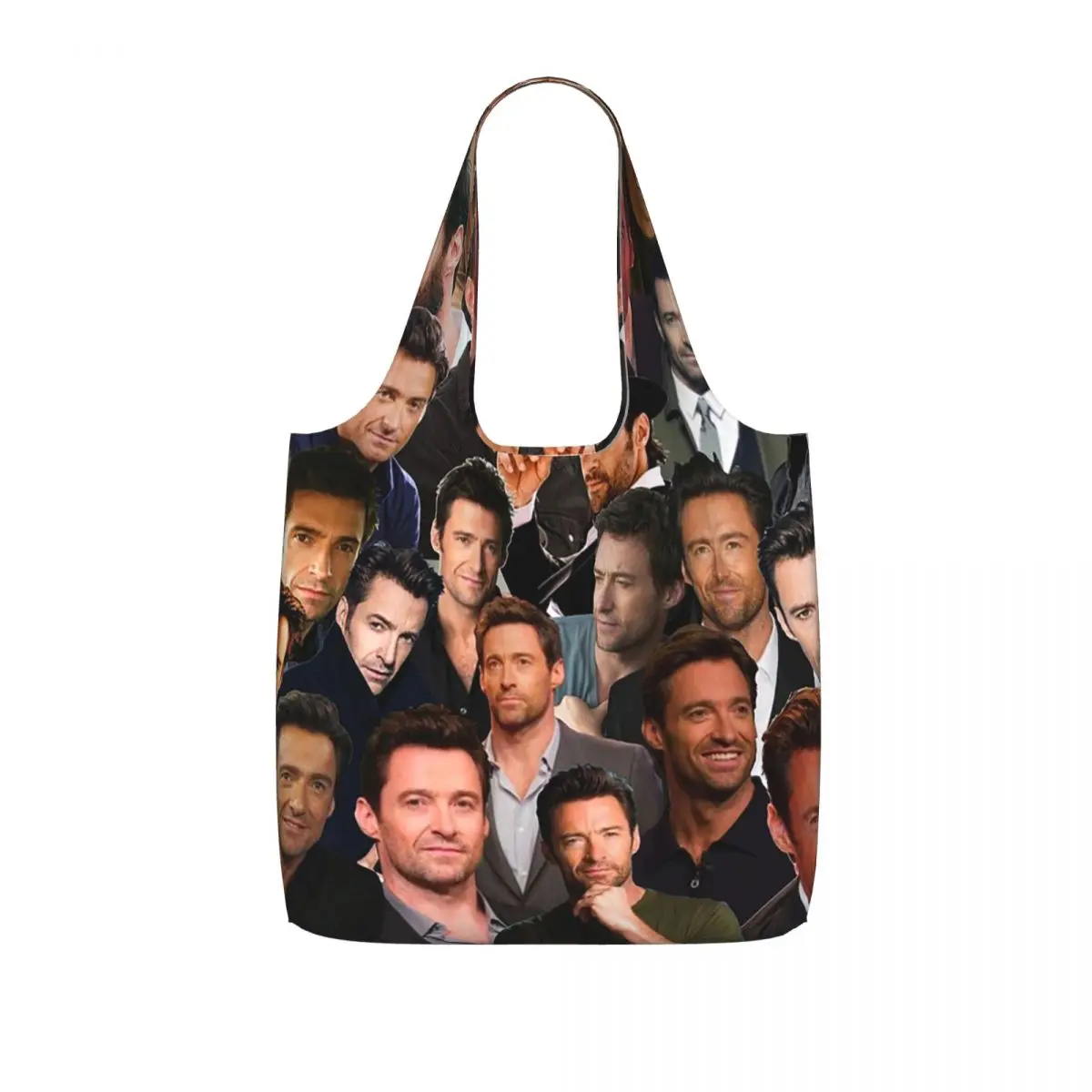 Hugh Jackman Photo Collage Shopping Tote Bag Canvas Large Capacity Shoulder Bags Shopper Grocery Handbag for Women