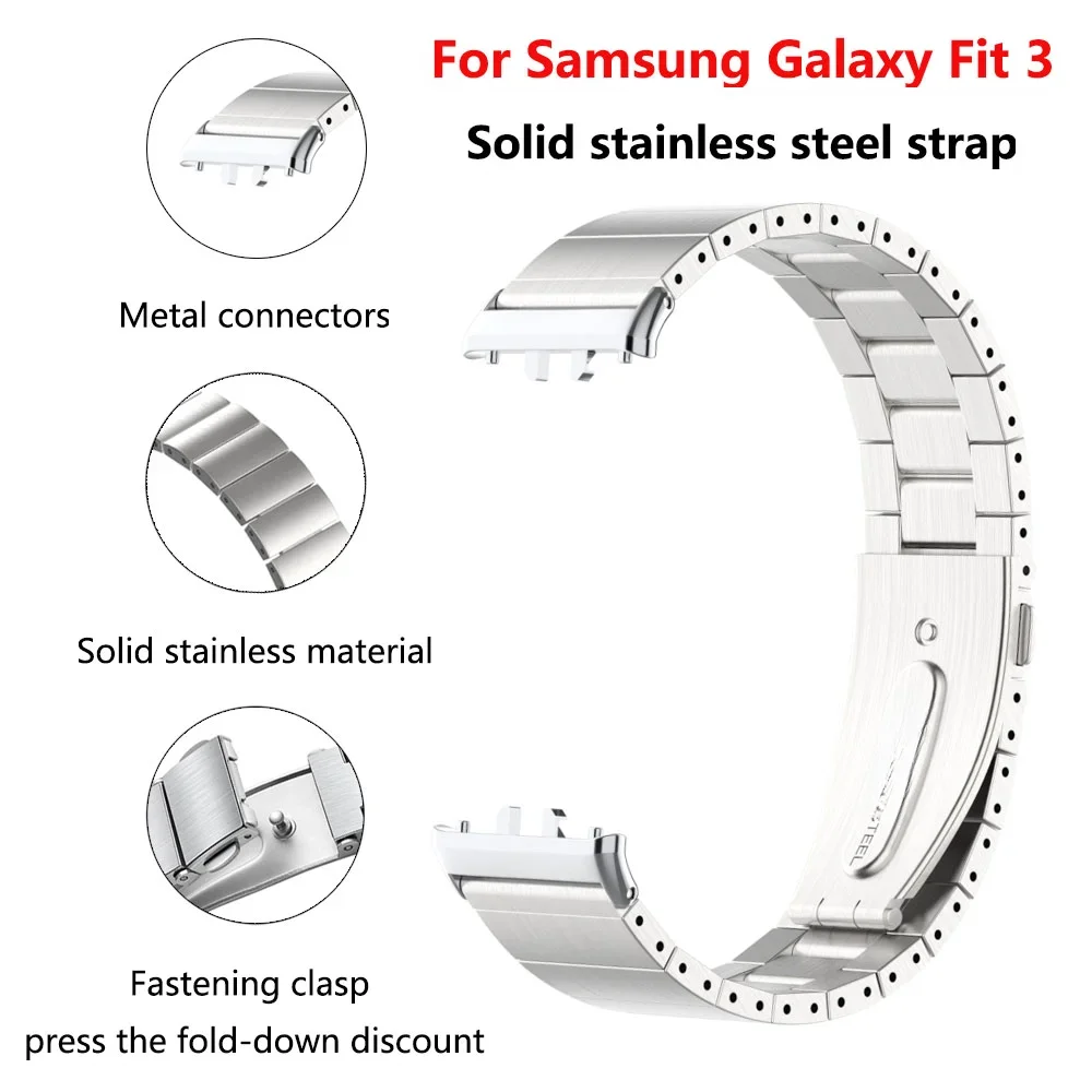 Baja tahan karat, untuk tali Samsung Galaxy Fit3, manik-manik bambu, tali lipat magnetik logam untuk tali pengganti cerdas Galaxy FIT3