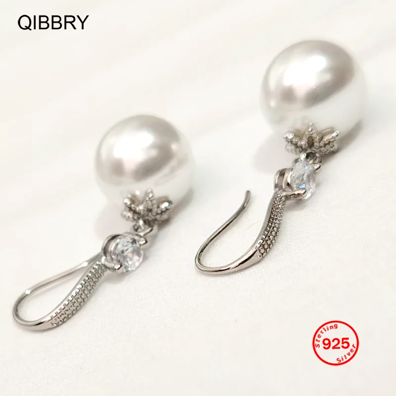 

Fine Jewelry 925 Sterling Silver Korean Drop Earrings Worldwide Setting Big Pretty Pearl Wedding Jewelry for Women Girls