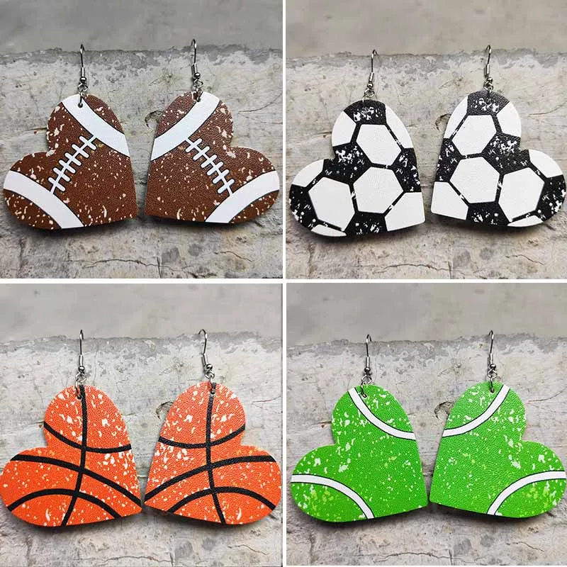 Heart PU Leather Baseball Dangle Earrings Basketball Volleyball Football Fans Jewelry Accessories Sports Activity Earrings