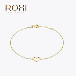 ROXI 925 Sterling Silver Women's Bracelet INS Minimalist Love Heart-shaped Smooth Bracelets For Wedding Engagement Gift Bangle