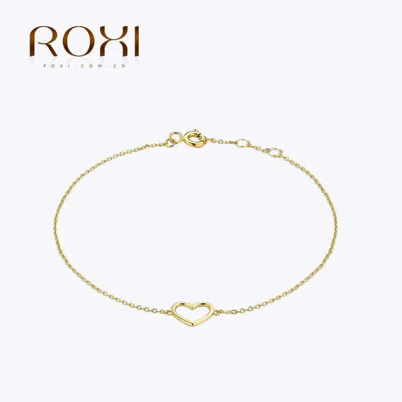 ROXI 925 Sterling Silver Women's Bracelet INS Minimalist Love Heart-shaped Smooth Bracelets For Wedding Engagement Gift Bangle