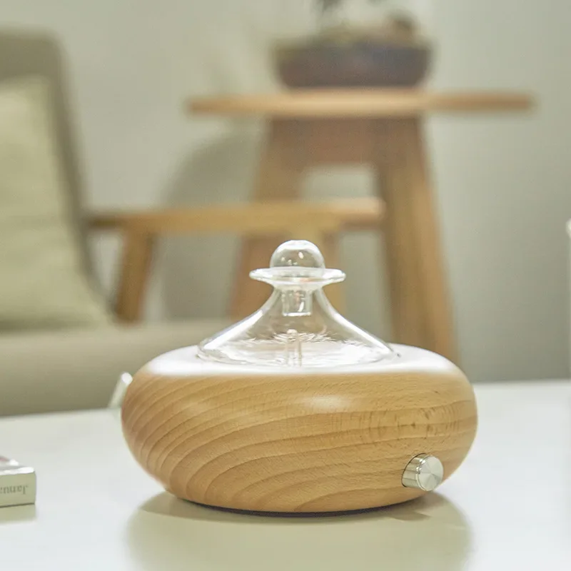 Máquina de aromaterapia de madera maciza, difusor de atomización tipo platillo volador creativo, sala de estar en casa, hotel, humidificador sin agua