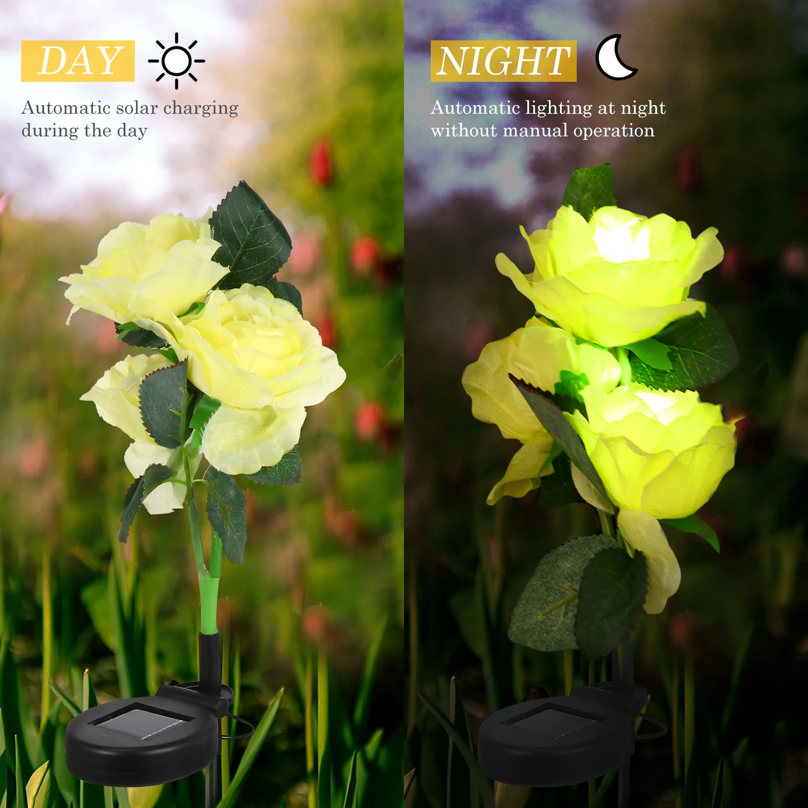 

LED Roses Yellow Outdoor Garden Light Decoration with Solar Power for Patio Lawn Walkway Solar Flower Lighting