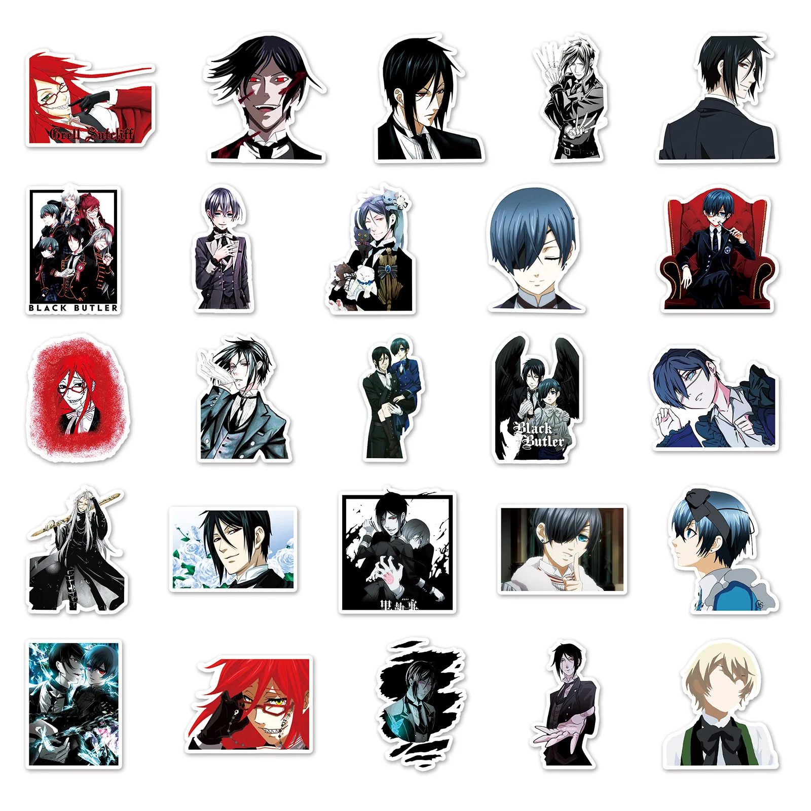 50pcs Black Butler Kawaii Cartoon Stickers Decorated Phone Case Laptop Suitcase Waterproof Stickers Decoration For Kids Toy