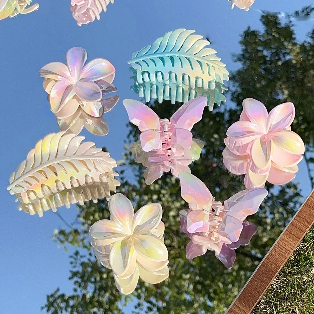 

New Fashion Flower Hair Clip Hairpin Women Gradient Butterfly Leaves Hairgrip Clamp Crab Dye Party Plumeria Rubra Hair Accessory