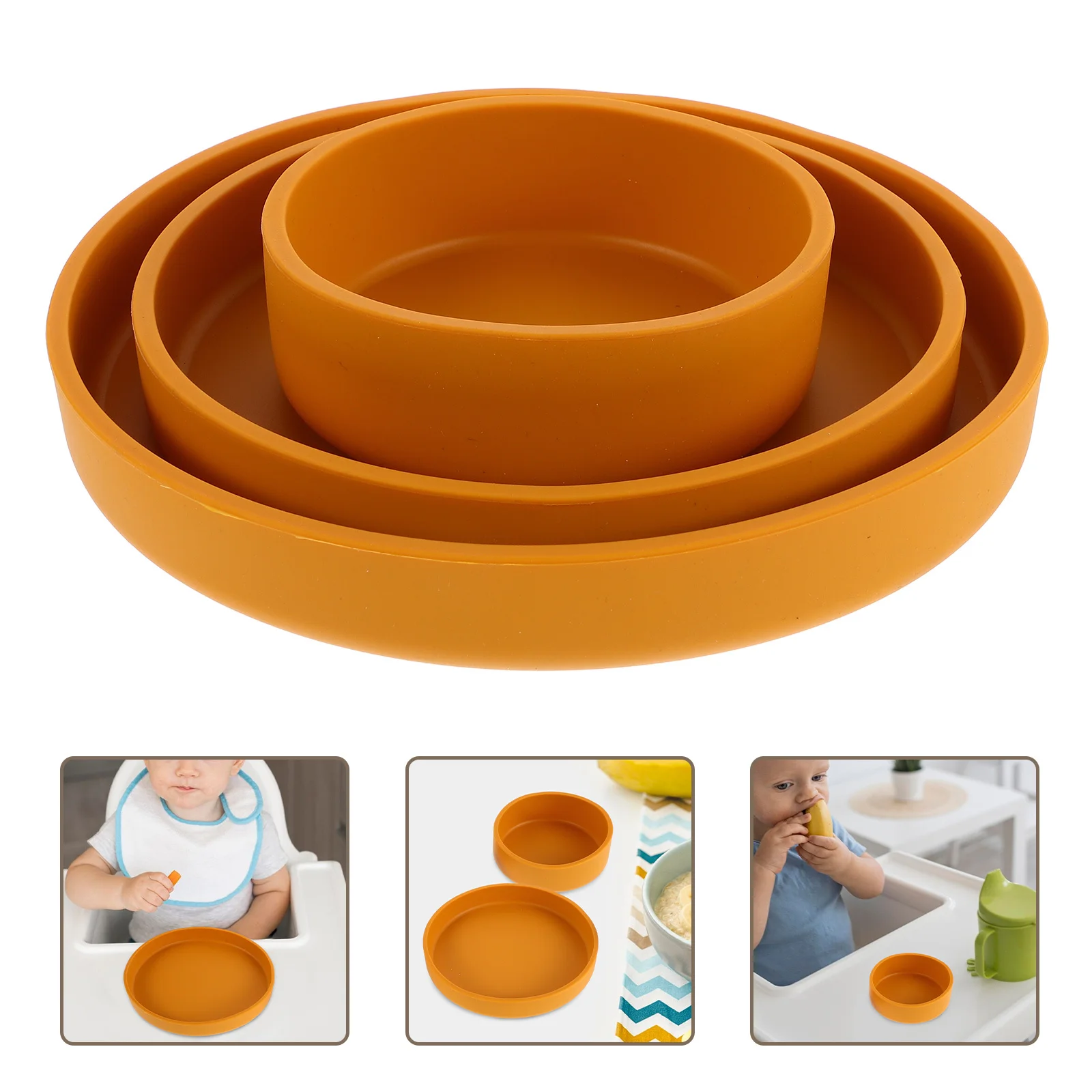 3Pcs Silicone Baby Plates Set Toddler Feeding Dinner Plates Small Bowls Non-Slip Cartoon Tableware Infant Travel Snack Dish