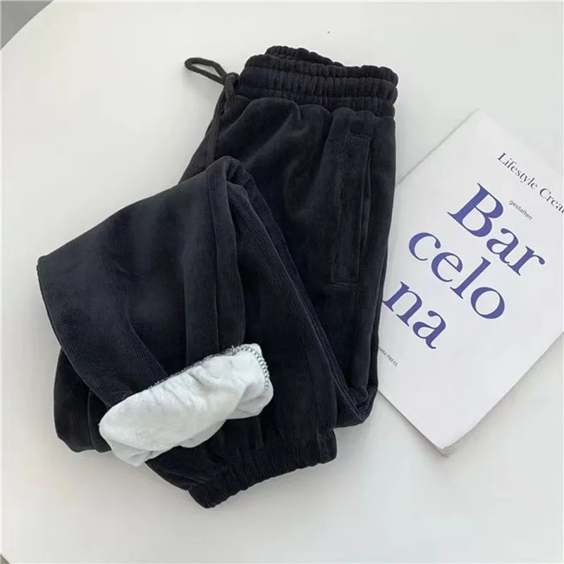 Gidyq pantaloni a gamba larga in velluto a coste invernale donne coreane a vita alta spessi caldi pantaloni sportivi Casual larghi femminili tutti