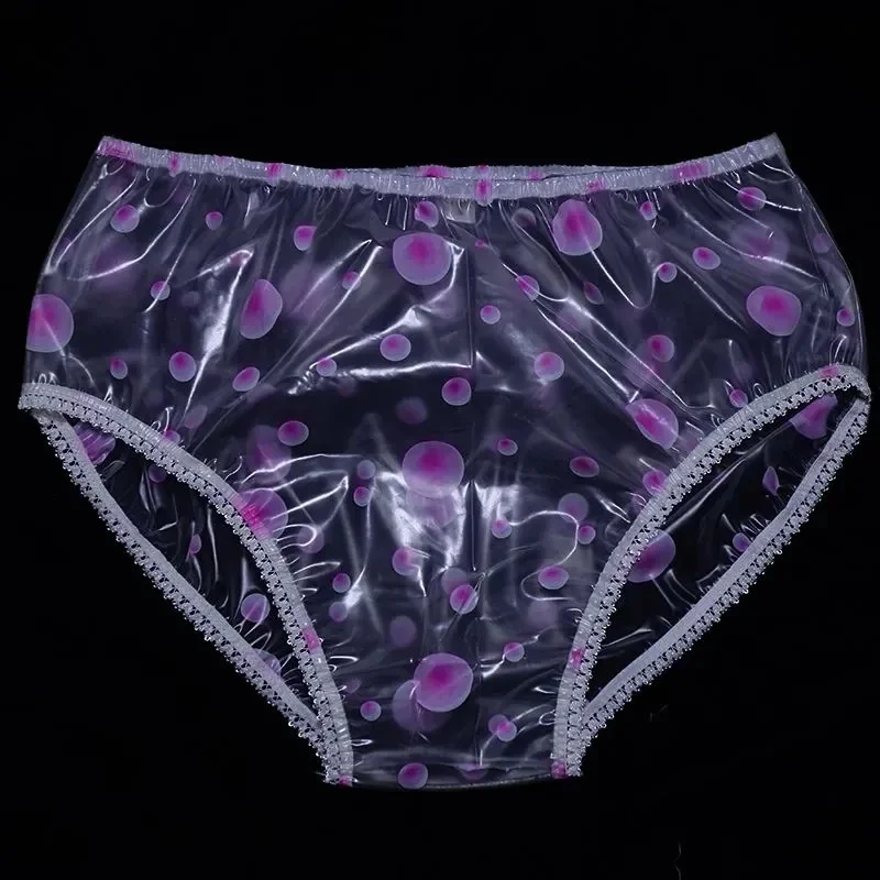 Men Lace PVC Transparent Plastic Underpants Smooth Soft Glossy Silent ABDL Mid High Waist Briefs Waterproof Adult Baby Panties