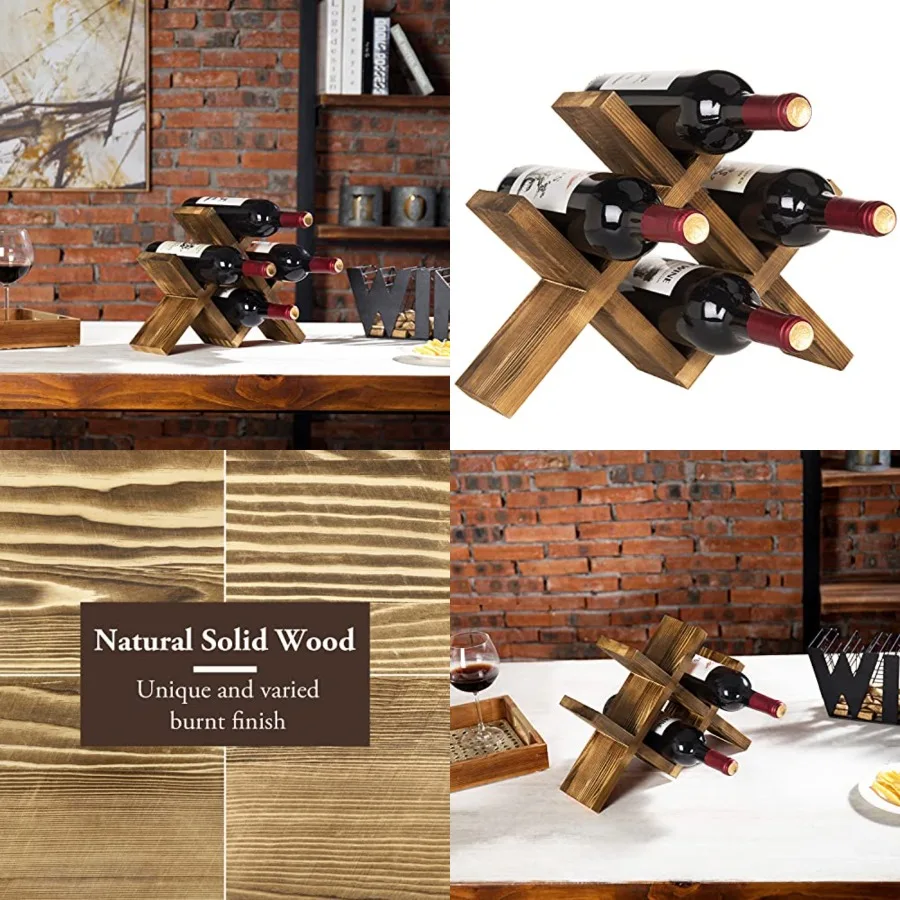 

4-Bottle Wood Wine Rack for Countertop - Brushed Country Style, Compact Storage for Kitchen, Bar, Dining Room Holds 750ml Bottl