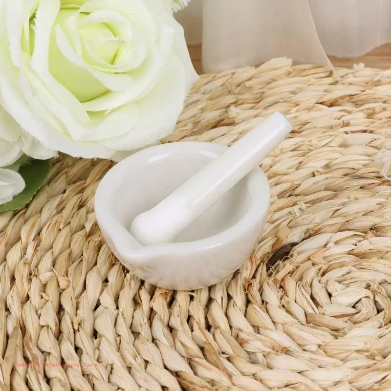 Porcelain Mortar and Pestle Set White Mixing Crusher Storage Bowl Combination for  Herbs Spices for Pill Crusher Accesso