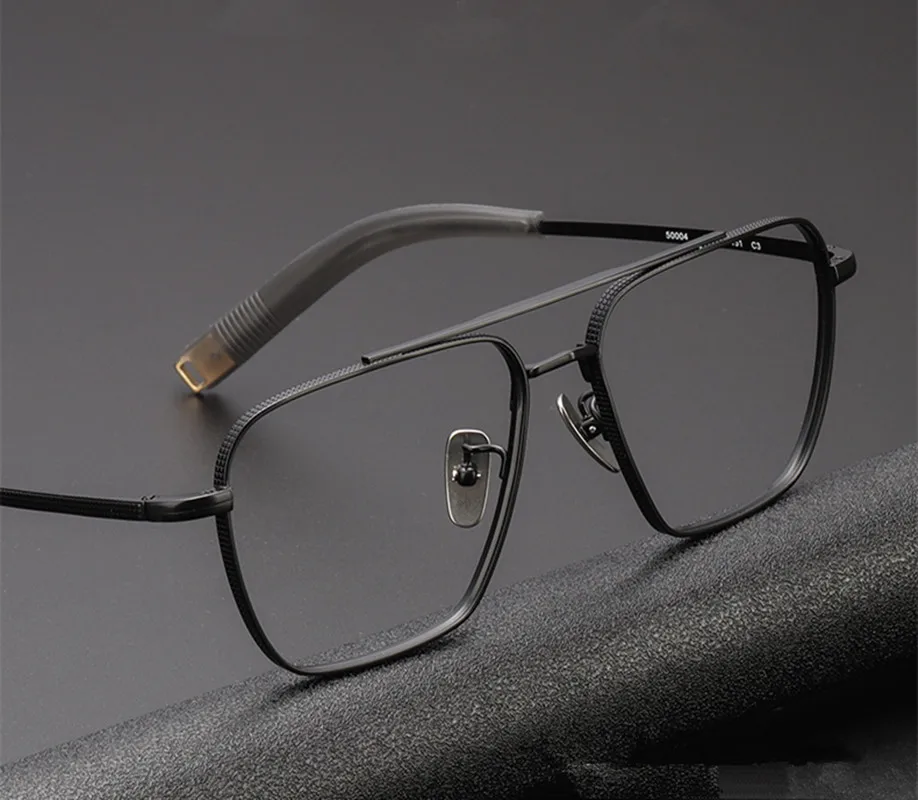 Oversize Pure Titanium Glasses Frame Men Double-Beam Pilot Prescription Eyeglasses Women Square Myopia Optical Eyewear Spectacle