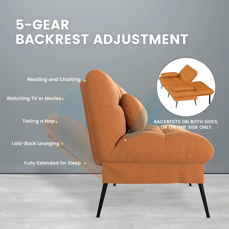 سرير أريكة قابل للتحويل، أريكة قماش مقاس 68 بوصة مع مسند ظهر قابل للتعديل، كرسي Loveseat أثاث غرفة المعيشة النائم فوتون