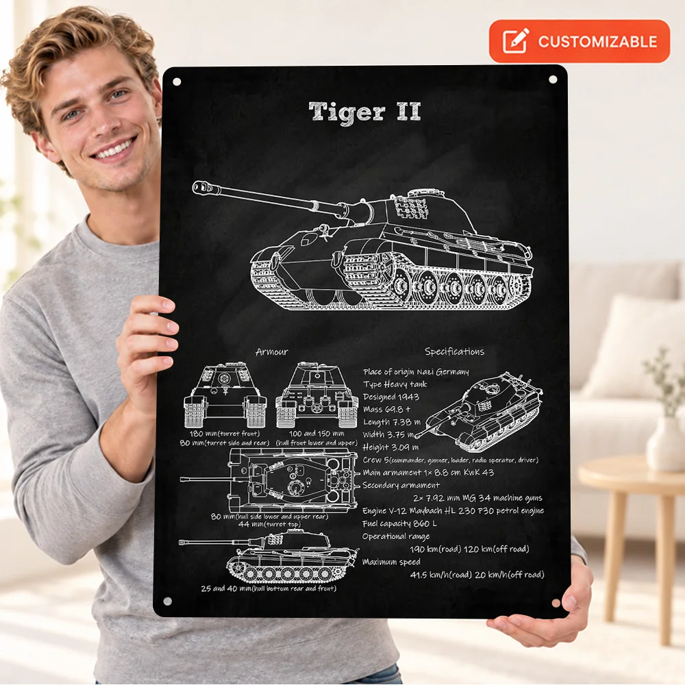 Tiger Ii Tank WW2 Military Aluminum Poster Customized Metal Sign Contrast Technical Wall Art For Office Decor History Fan Gift