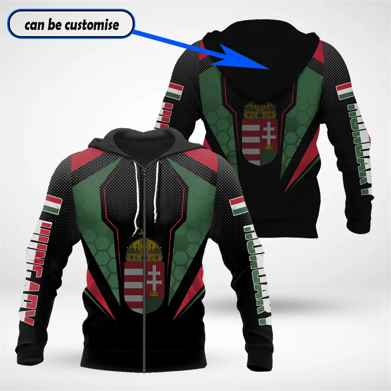 3D Print Hungary National Emblem Zip Hoodie 2024 New In Sweatshirts Street Streetwear Sportswear Tops Competitions Clothing Men