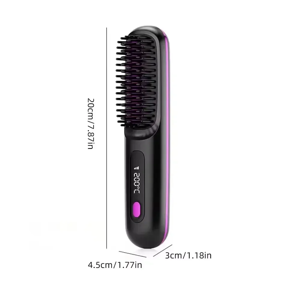 1pc-Rechargeable Electric Straightening Brush – USB Ceramic Heating with Negative Ion,Wireless & Portable Styling Tool for Hair