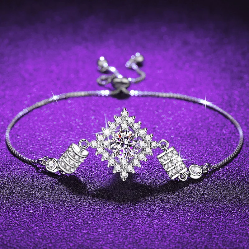 

S925 Silver White Gold Plated 1CT D Color Moissanite Square Cabochon Bracelet for Women, Exquisite Jewelry.