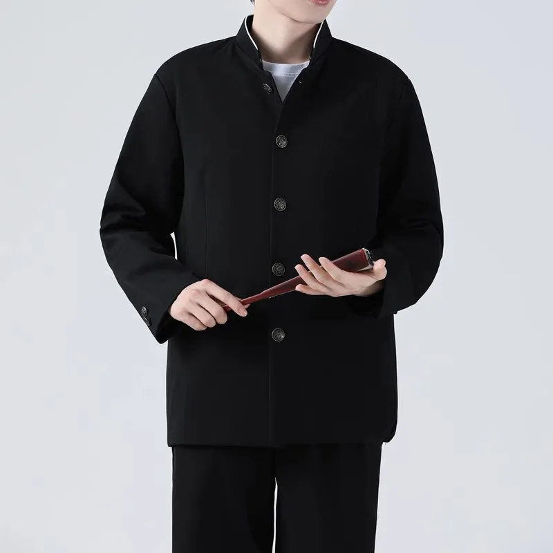 

New Chinese Sle Casual Youth Suit Jaet Waistcoat Outerwear Four Buttons Decorative Nails All Seasons Regular Fit Coat