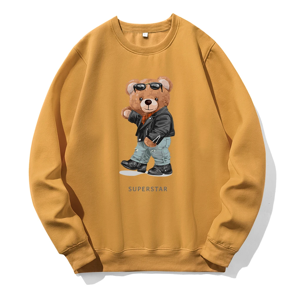 Teddy Bear Fashion Wear Route Display Print Sweatshirt Men Loose Casual Fashion Hoodie Funny Novelty Hoody Street Sports Hoodies