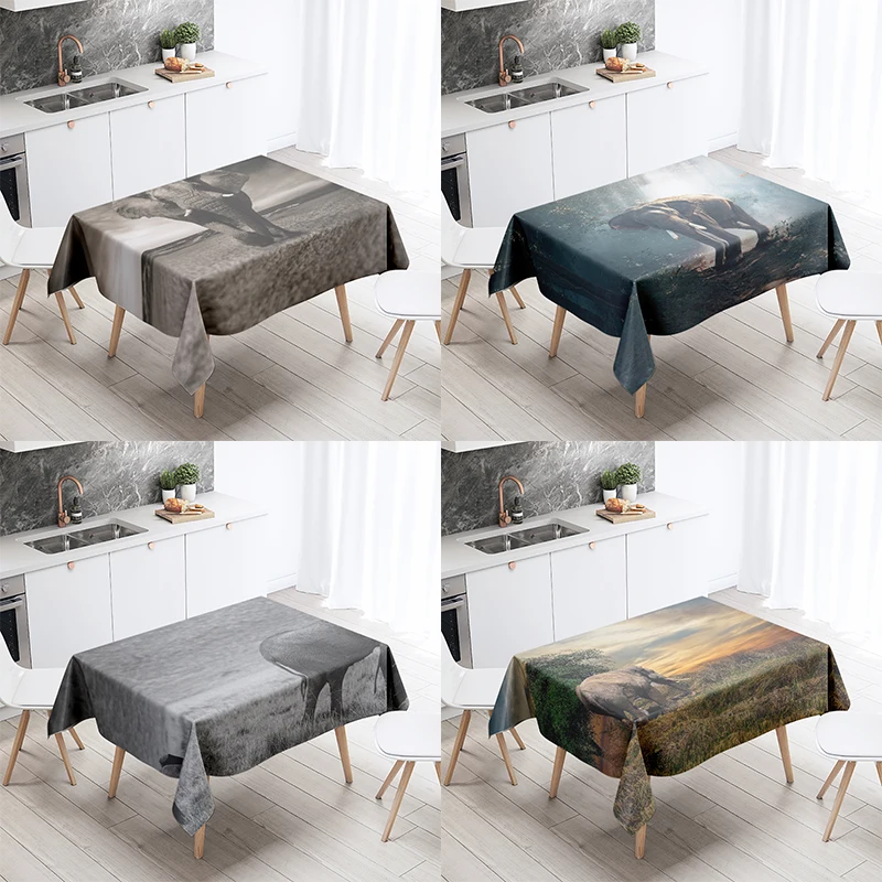 African Elephant Tablecloth Animal  Anti-Stain Waterproof Rectangular Kitchen Dining Table Home Decor