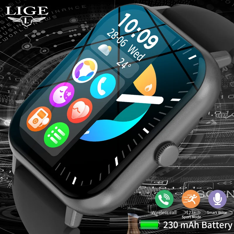 

Умные часы LIGE с HD-экраном 1,83 дюйма, 100+ спортивных режимов, Bluetooth-вызовы, шагомер, IP67, водонепроницаемые, мониторинг сна, умные часы для мужчин и женщин