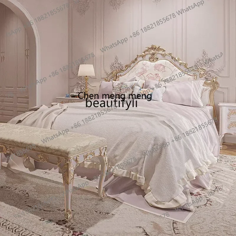 SS ss7486 French light luxury romantic princess bed, European solid wood bed, cream-colored carving, master bedroom solid wood b