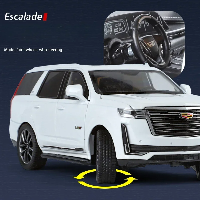 Cadillac Escalade SUV Car Model Com Luz e Som Para Crianças, Simulação 1:24, Diecast Toy Vehicles, Decoração Para Casa, Voiture Em Miniatura