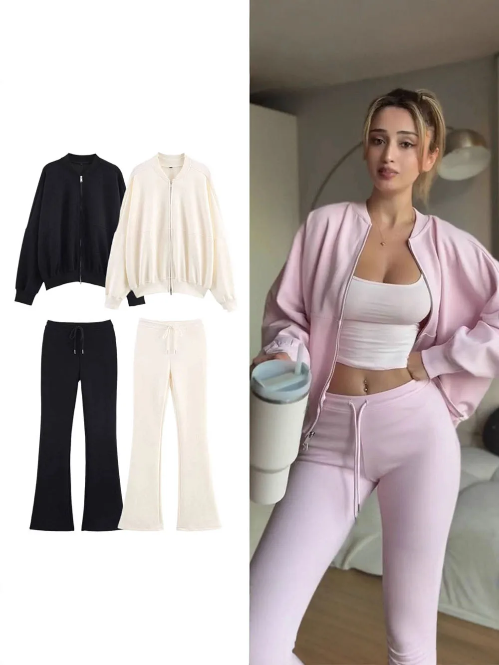 Women's Matching Set Casual Hoodie Sports Suit Long-sleeved  Sweatsuit Trousers Two-piece Set Daily Matching Tracksuit