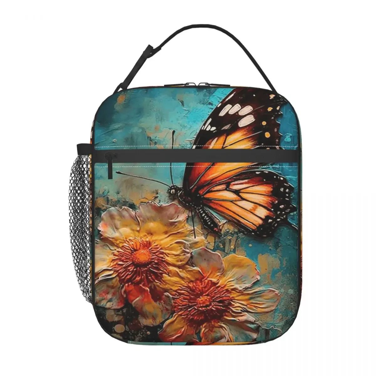 Butterfly Stands On Flowers Oil Insulated Lunch Bag for Women Office Cooler Thermal Food Box Tote Portable Lunch Boxes Container