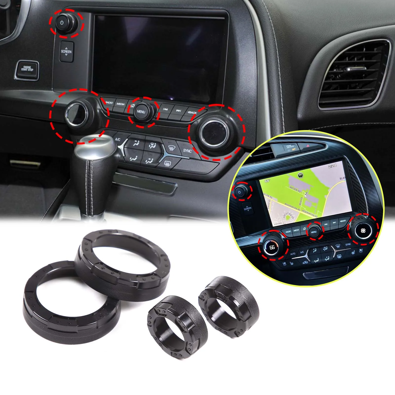 

Для Corvette C7 2014-2019 кольцо ручки громкости кондиционера декоративное кольцо регулировки центрального управления из алюминиевого сплава (режим меха