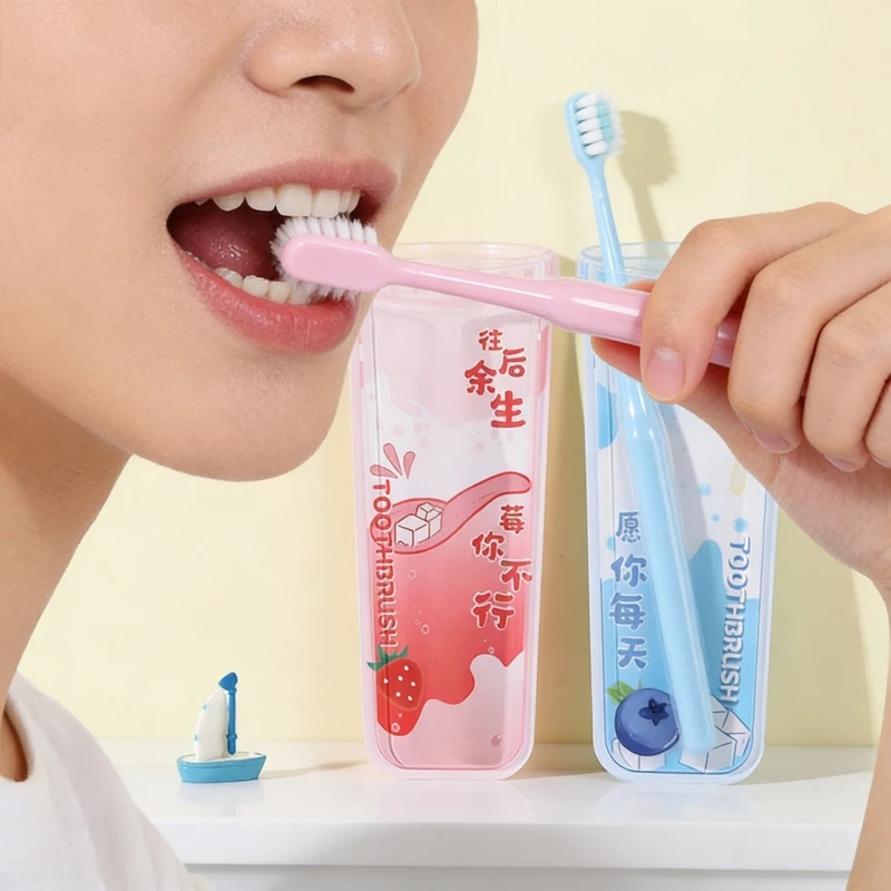 Couple Style Portable Toothbrush Set Cute Strawberry Blueberry Printed Oral Care Travel Kit