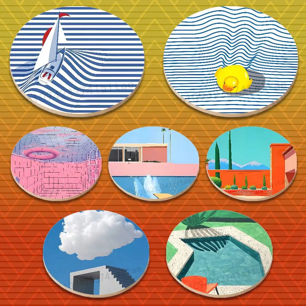

Painting D-David H-HocKney Multifunctional Coasters Round Wooden Heat Resistant Non-Slip Home Decor Gift