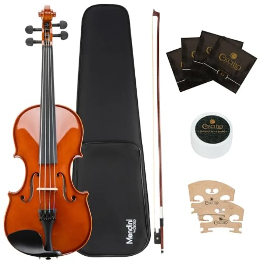 

16-Inch Solid Wood Viola Set for Beginners - Hand Carved Acoustic Viola Kit with Hard Case Bow Rosin Bridge and Extra Strings N