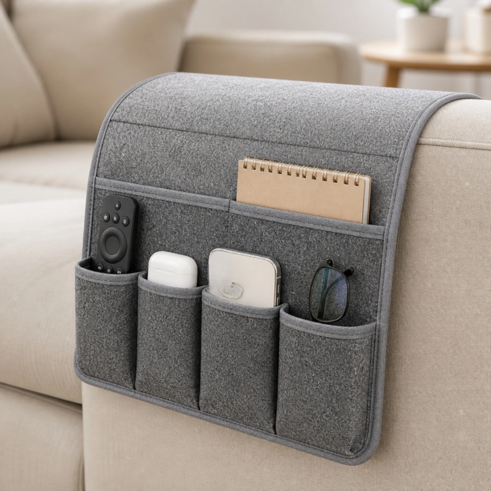 Felt Sofa-Armrest Hanging Organizer Easy to Clean Felt Armrest Pouch with Compartments Sofa Arm Storage Holder Slim Anti-Slip