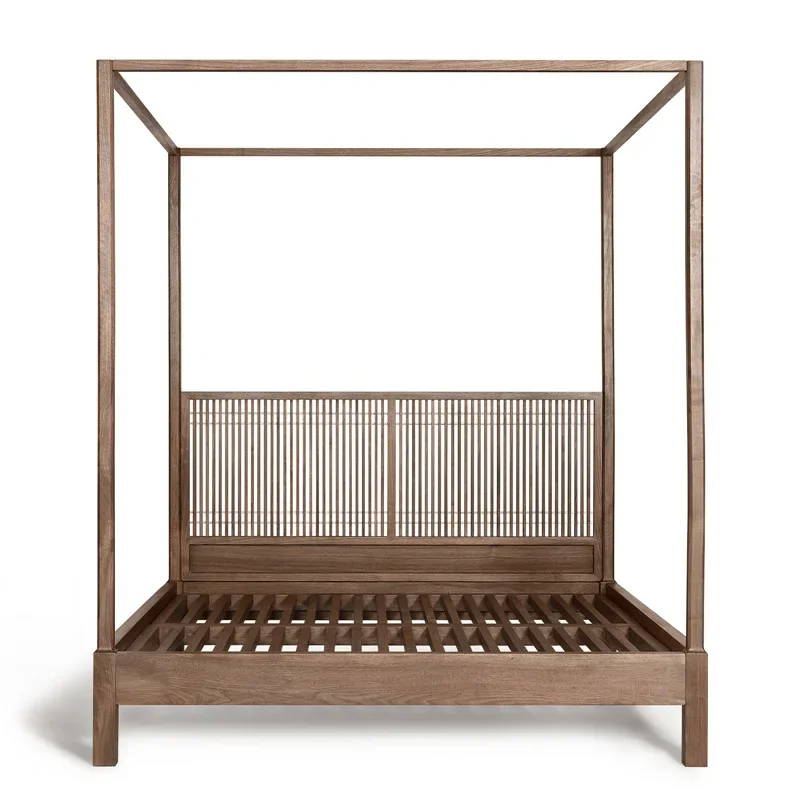 

New Chinese-style all-solid wood double bed, master bedroom modern simple bedroom minimalist shelf bed