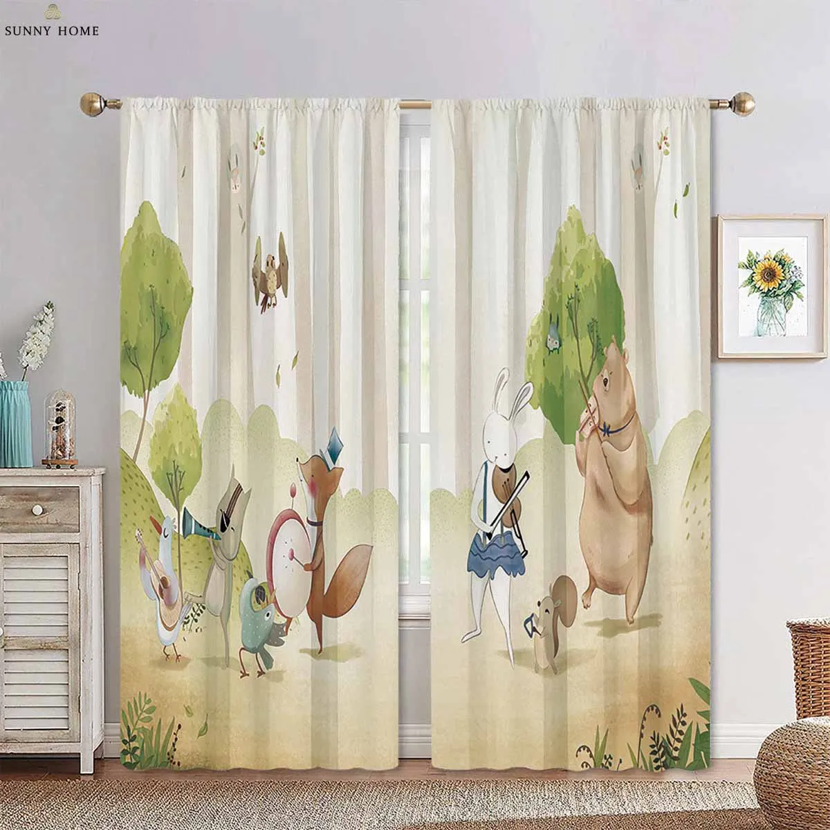 

Forest Animal Cartoon Print Curtains Suitable For Living Room Kitchen Children's Room Decorative Curtains 2 Pieces