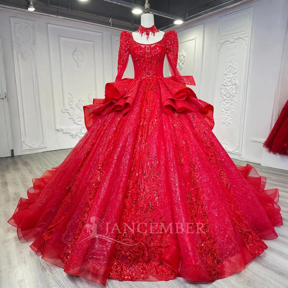 

Свадебное платье по индивидуальному заказу, бальное платье, кружевное платье невесты с длинными рукавами для женщин, свадебное платье с оборками и квадратным воротником, Vestido De Noiva