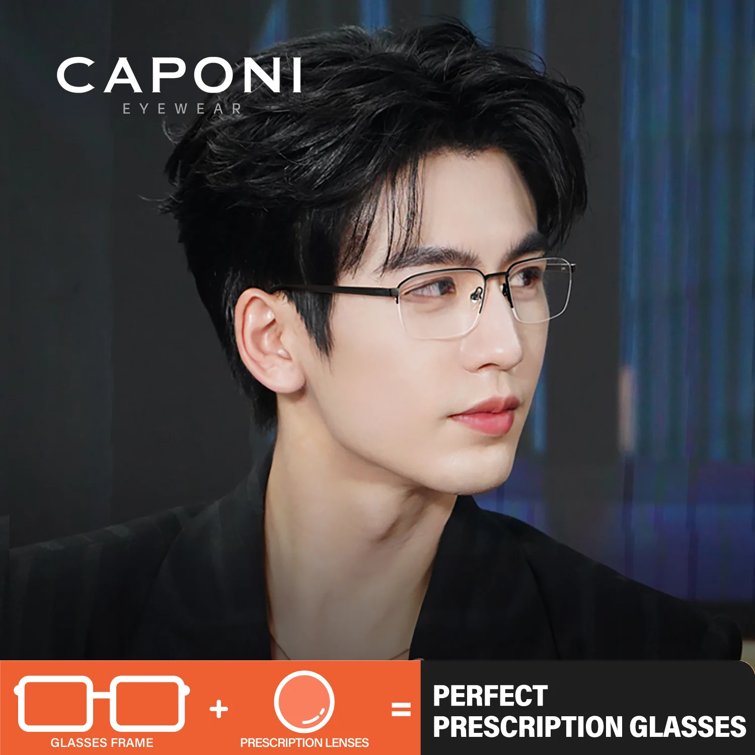 

CAPONI Prescription Men EyeFrames Myopia Light Original Designer Glasses Frames Progressive Anti Blue Ray Custom Glasses PJ34622