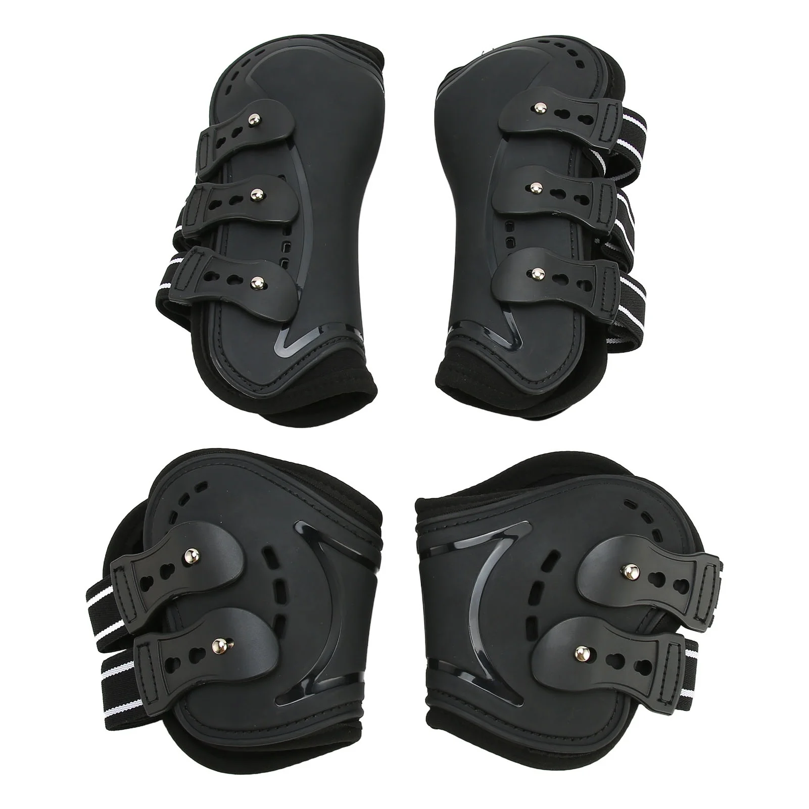 Horse Front Hind Leg Boots Shock Absorption Breathable Open Front PU Shell Horse Tendon Boots for Jumping Show Riding L