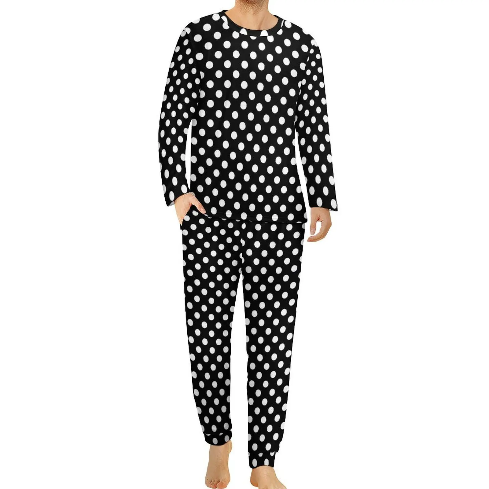 White Polka Dot Pajamas Winter Retro Print Leisure Home Suit Male 2 Pieces Printed Long Sleeves Romantic Oversize Pajama Sets