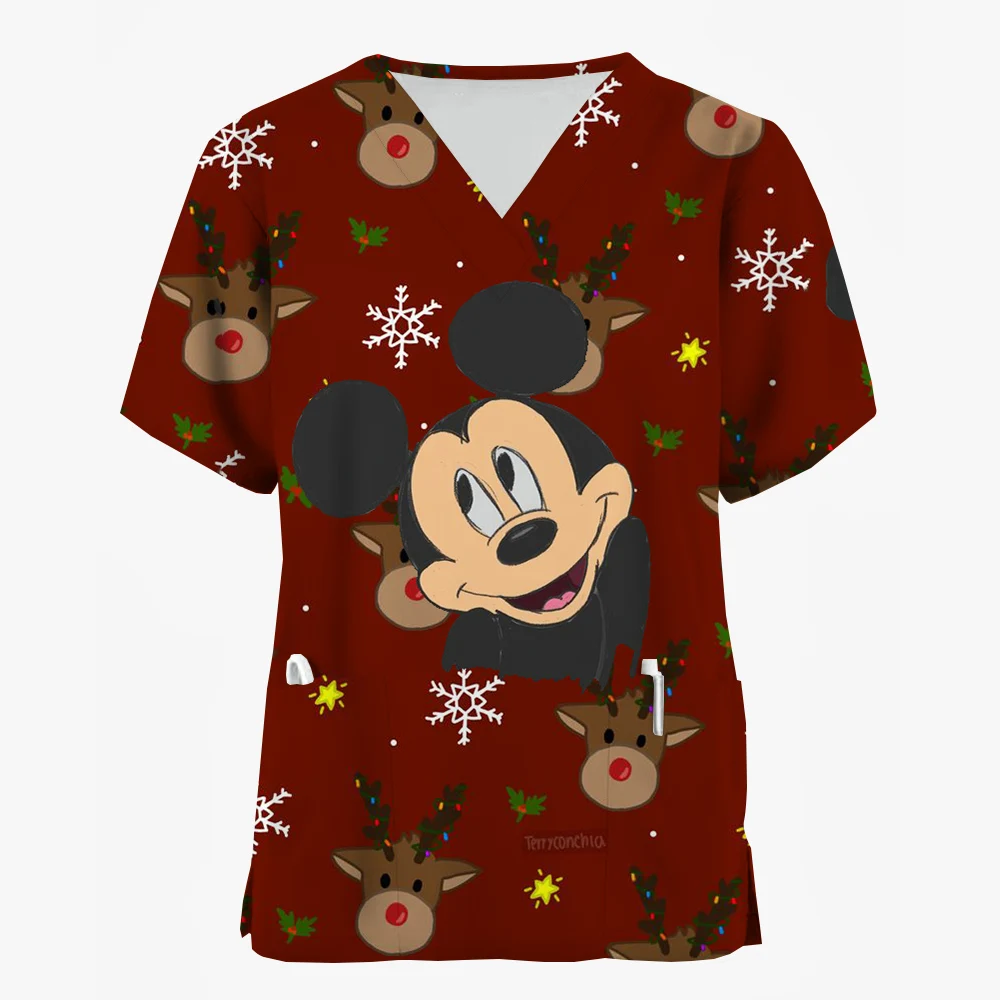 Disney Mickey Mouse Christmas Neutral Medical Uniform Cartoon Christmas Nurse Matte t-shirt dentista Beauty Spa abiti da lavoro