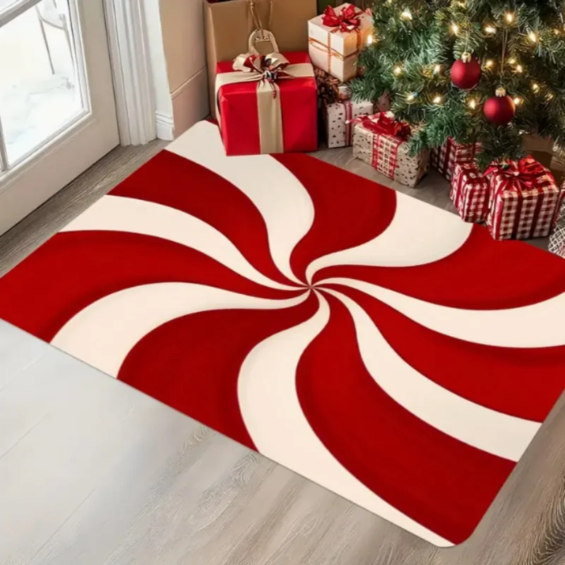 Weihnachts-Süßigkeitsstift-Fußmatte mit festlichem, rot-weißem, bequemen Teppichen für drinnen und draußen, Küche, Zuhause, Büro und Heimdekoration