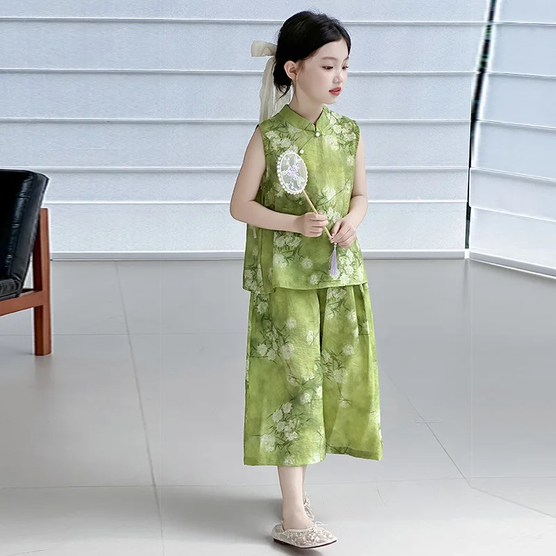 

Girls Suit 2025 Summer New Children's Clothes Girls Baby New Chinese Printing Refreshing Two Sets of Casual Simple Daily