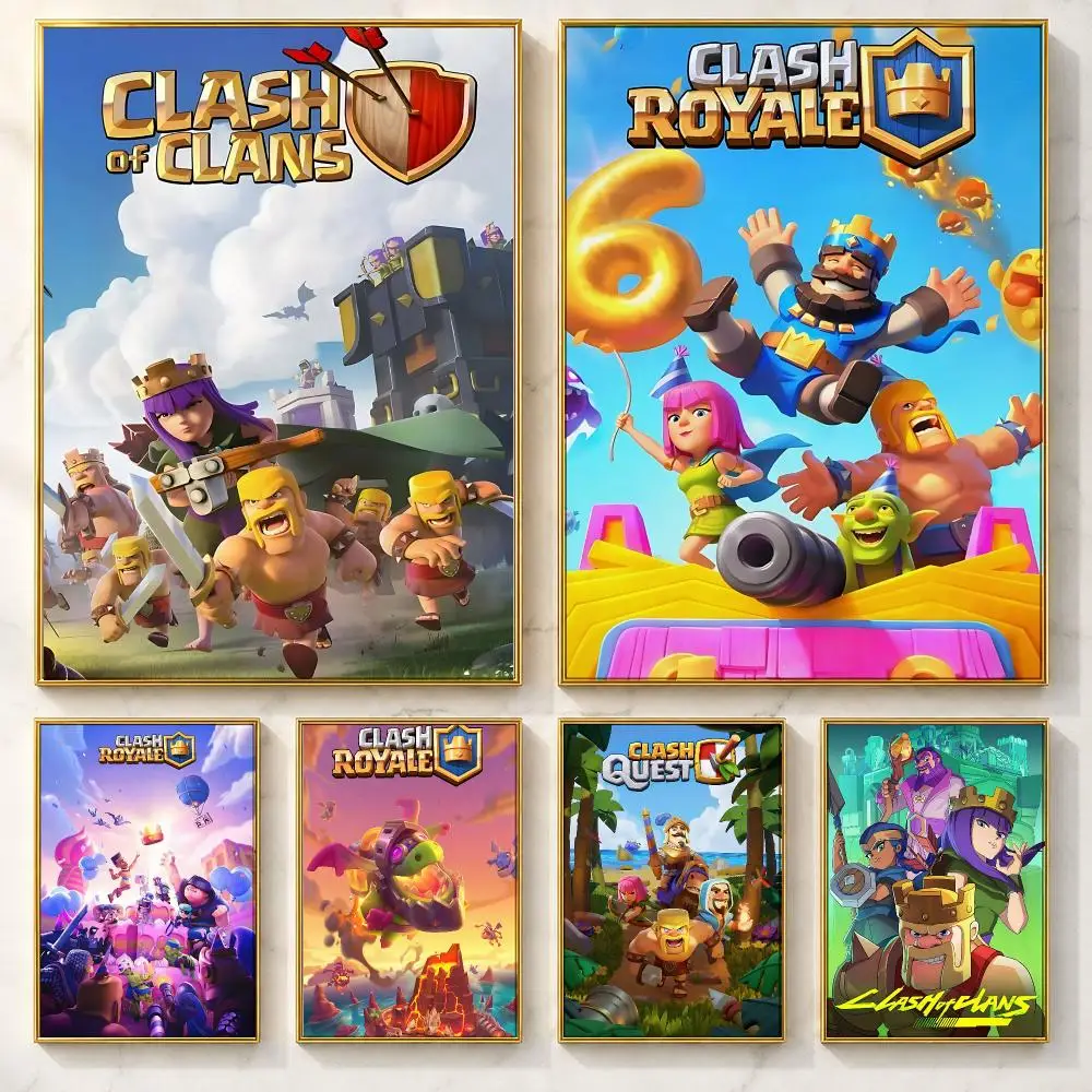 Wireless Game C-Clash of ClansS Poster Self-adhesive Art Poster Decoracion Painting Wall Art White Kraft Paper Home Decor